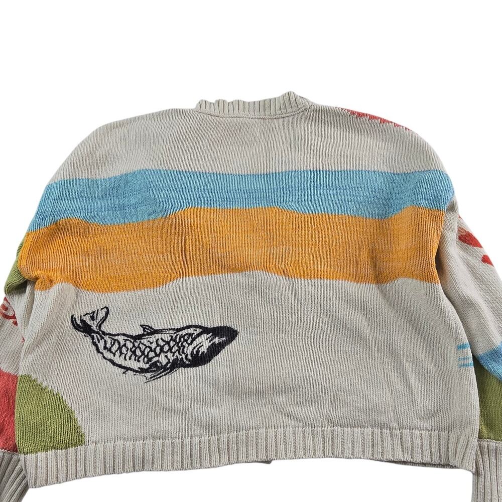 Anthropologie Pilcro Icon Graphic Cardigan Sweater Size Large Coastal Fisherman - Picture 9 of 11
